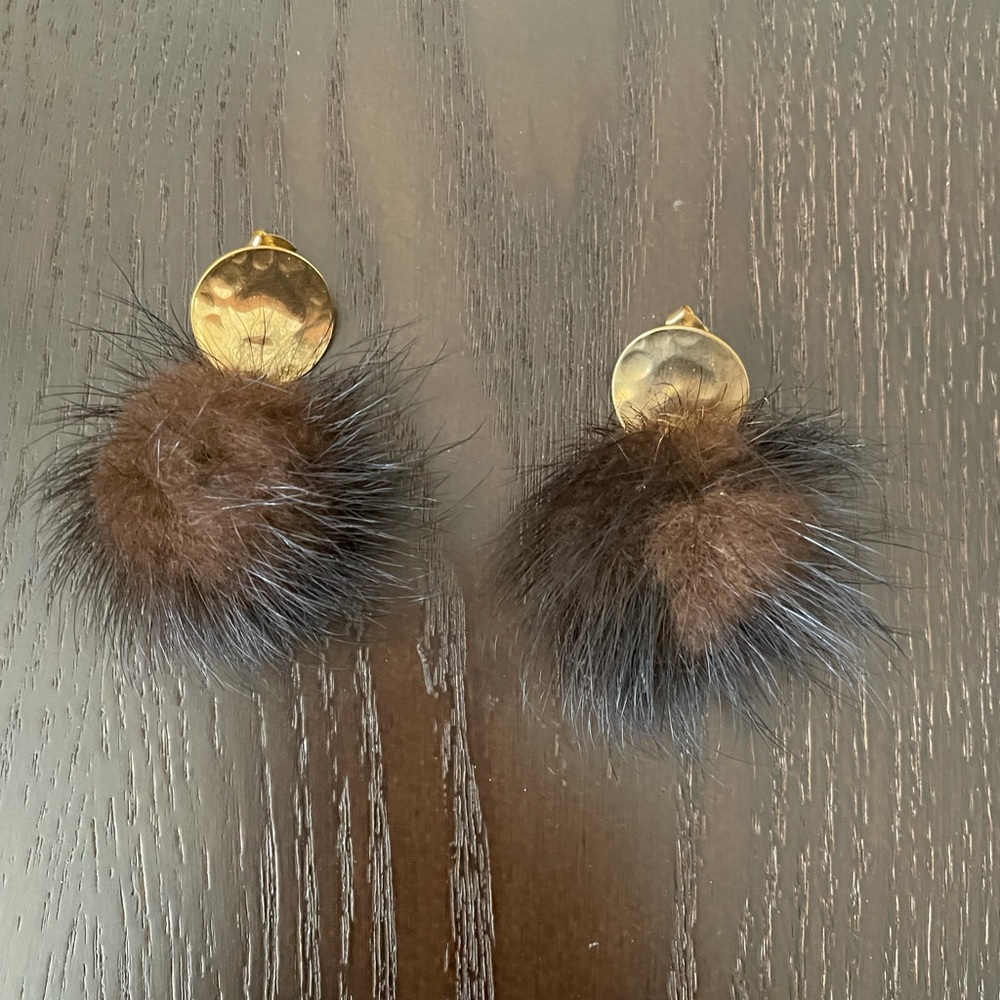 Pierced Gold Disc with Faux Fur Earrings.